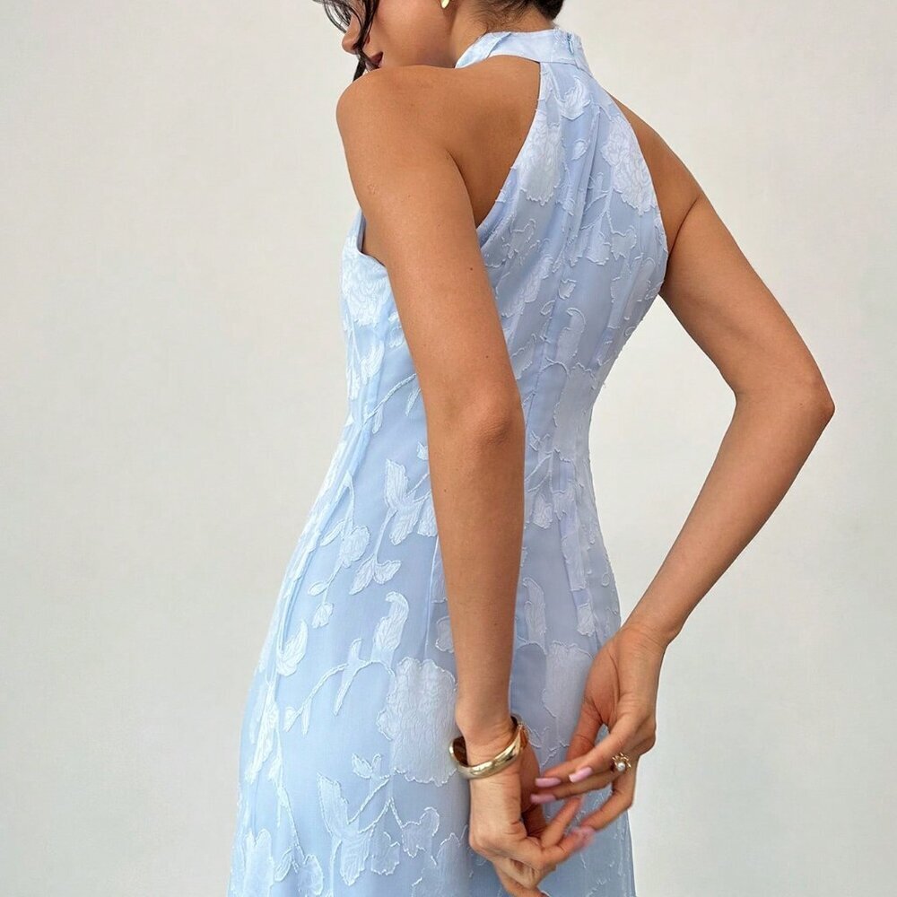 Sky Blue Elegant Women's Romantic A-Line Flared Dress - Picture 2 of 10